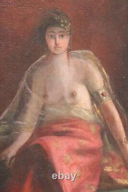 Tableau impressionniste ancien HST Femme orientale nue Signé