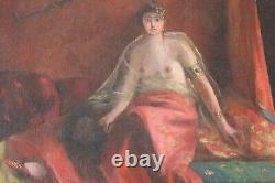 Tableau impressionniste ancien HST Femme orientale nue Signé