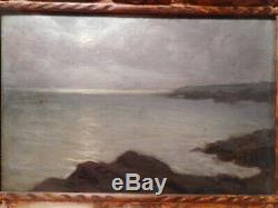Tableau marine ancien peinture Hippolyte Dominique BERTEAUX Bretagne mer océan