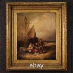 Tableau marine signée datée 1868 ancienne peinture huile sur toile 19ème siècle