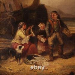 Tableau marine signée datée 1868 ancienne peinture huile sur toile 19ème siècle