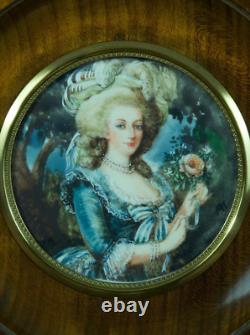 Tableau miniature ancien portrait Dame de qualité jardin louis XVI Vandevoorde