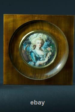 Tableau miniature ancien portrait Dame de qualité jardin louis XVI Vandevoorde