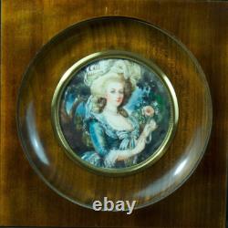 Tableau miniature ancien portrait Dame de qualité jardin louis XVI Vandevoorde