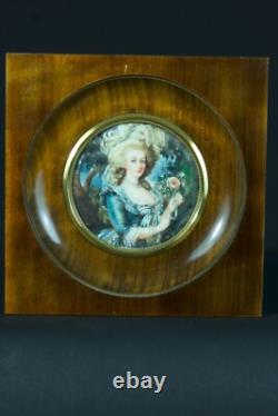 Tableau miniature ancien portrait Dame de qualité jardin louis XVI Vandevoorde