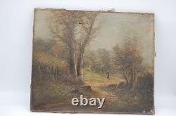 Tableau peinture ancienne 19 siècle XIX gout Barbizon signé Fries, à restaurer