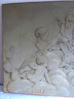 Tableau peinture ancienne 19 siècle ange chérubin putti gout François Boucher