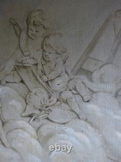 Tableau peinture ancienne 19 siècle ange chérubin putti gout François Boucher