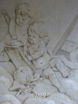 Tableau peinture ancienne 19 siècle ange chérubin putti gout François Boucher
