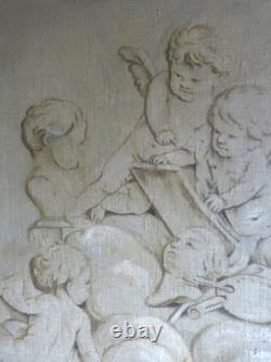 Tableau peinture ancienne 19 siècle ange chérubin putti gout François Boucher