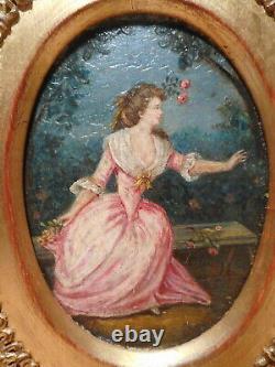 Tableau peinture ancienne 19 siècle femme Madame Dugazon comédienne chanteuse