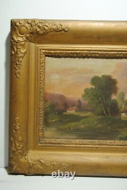 Tableau peinture ancienne 19 siècle paysage campagne moulin gout barbizon