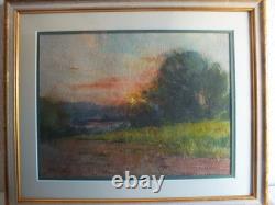 Tableau peinture ancienne Ernest FILLIARD paysage campagne soleil couchant