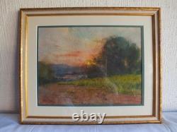 Tableau peinture ancienne Ernest FILLIARD paysage campagne soleil couchant