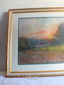 Tableau peinture ancienne Ernest FILLIARD paysage campagne soleil couchant