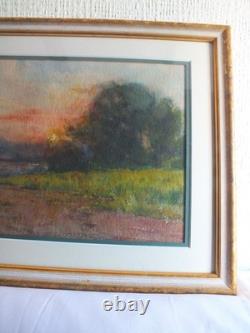 Tableau peinture ancienne Ernest FILLIARD paysage campagne soleil couchant