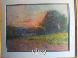 Tableau peinture ancienne Ernest FILLIARD paysage campagne soleil couchant