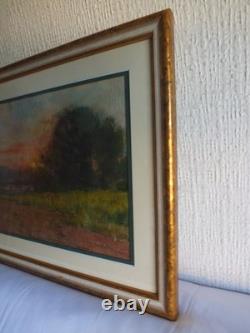 Tableau peinture ancienne Ernest FILLIARD paysage campagne soleil couchant