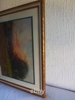 Tableau peinture ancienne Ernest FILLIARD paysage campagne soleil couchant