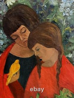 Tableau peinture ancienne L'oiseau Jaune