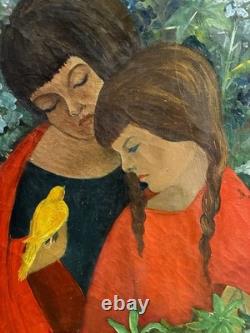 Tableau peinture ancienne L'oiseau Jaune