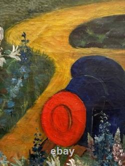 Tableau peinture ancienne L'oiseau Jaune