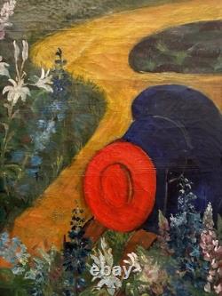 Tableau peinture ancienne L'oiseau Jaune