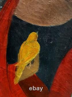 Tableau peinture ancienne L'oiseau Jaune