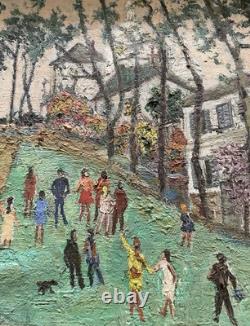 Tableau peinture ancienne Scène de genre, XXe peinture Naïve, Art Brut