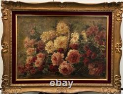 Tableau peinture ancienne nature morte aux roses 1917