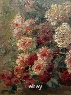 Tableau peinture ancienne nature morte aux roses 1917