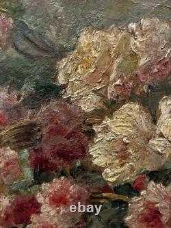 Tableau peinture ancienne nature morte aux roses 1917