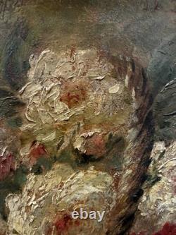 Tableau peinture ancienne nature morte aux roses 1917