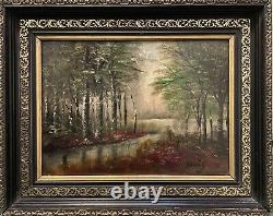 Tableau peinture ancienne paysage de sous bois XXe