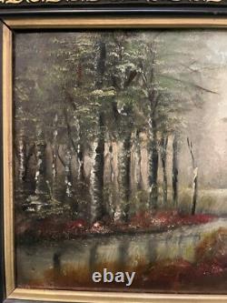 Tableau peinture ancienne paysage de sous bois XXe