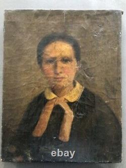 Tableau peinture ancienne portrait de femme XIXe