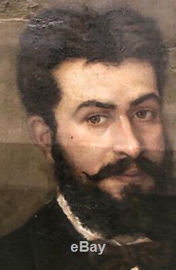 Tableau peinture ancienne portrait dhomme XIXe