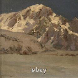 Tableau peinture huile sur toile paysage montagne style ancien cadre signé 900