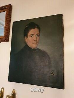 Tableau peinture portrait ancien femme 19e huile sur toile