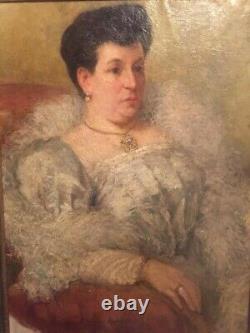 Tableau portrait ancien femme Riche. Huile sur toile. 55,5×73,5. Voir photo