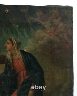 Tableau religieux ancien, Huile sur toile, Sainte Anne et Vierge, XIXe ou avant