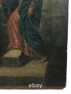 Tableau religieux ancien, Huile sur toile, Sainte Anne et Vierge, XIXe ou avant