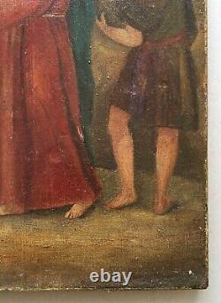 Tableau religieux ancien, Le Christ portant la croix, Huile sur toile, XIXe