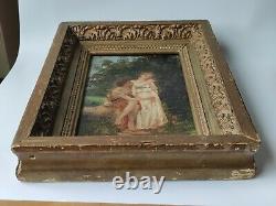 Tableau romantique ancien peinture sur bois antique oil painting