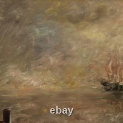 Tableau signé peinture marine paysage huile sur toile style ancien 900 cadre