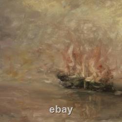 Tableau signé peinture marine paysage huile sur toile style ancien 900 cadre