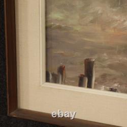 Tableau signé peinture marine paysage huile sur toile style ancien 900 cadre Tableau signé peinture marine paysage huile sur toile style ancien 900 cadre