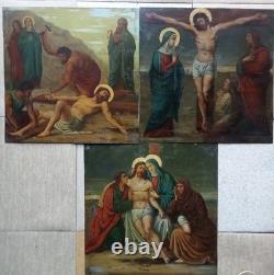 Tableaux Ancien 3 Huiles Sur Tole Grand Format La Vie Du Christ Religieux