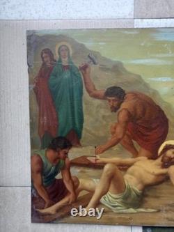 Tableaux Ancien 3 Huiles Sur Tole Grand Format La Vie Du Christ Religieux