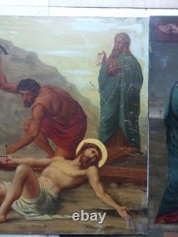 Tableaux Ancien 3 Huiles Sur Tole Grand Format La Vie Du Christ Religieux